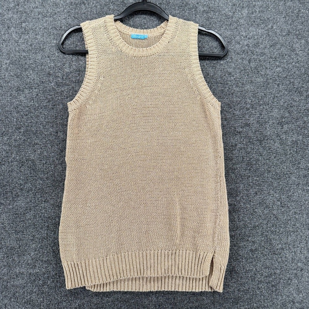 J Mclaughlin Sweater Top Womens XS Beige Open Knit Sleeveless Classic Casual 90s